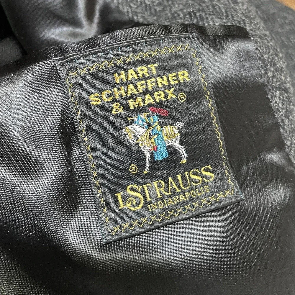 Hart Schaffner‎ Marx Saxony Tweed Wool Herringbone Overcoat Mens 38S Gray